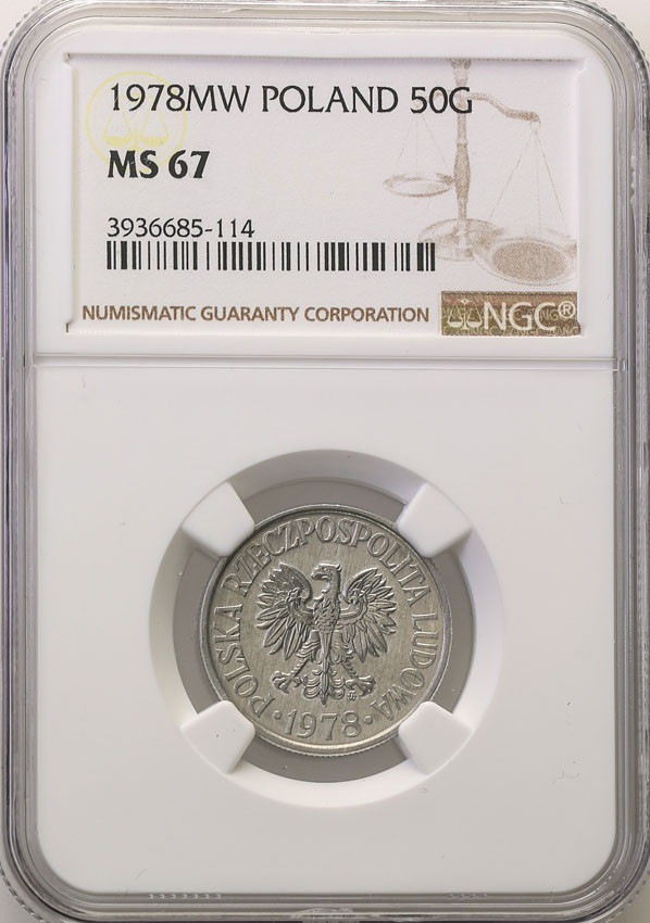 PRL. 50 groszy 1978 aluminium (ze znakiem) NGC MS67 (MAX)